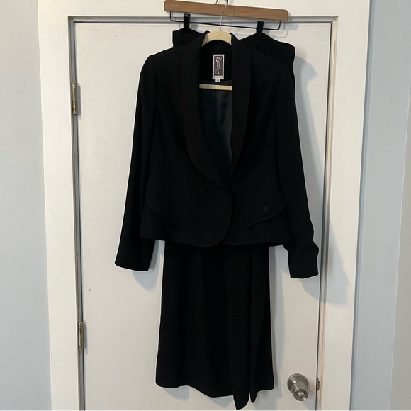 90s vintage suit set blazer Jacket size 8 pants 10 black double breasted - Picture 1 of 11